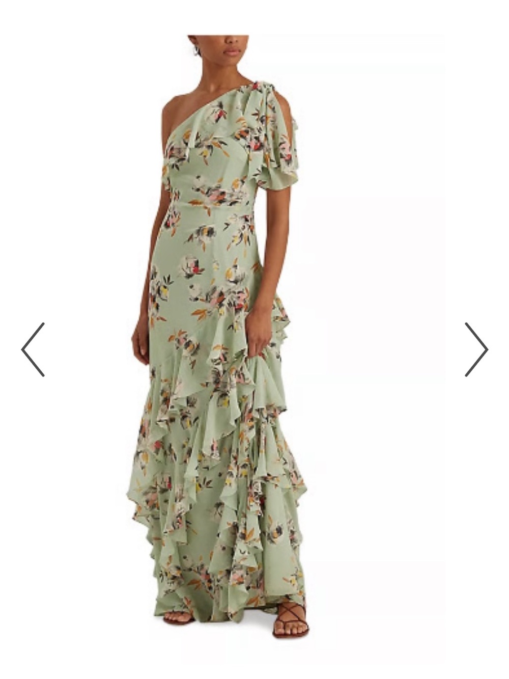 LAUREN by Ralph Lauren One-Shoulder Sage Floral Ruffle Maxi Dress